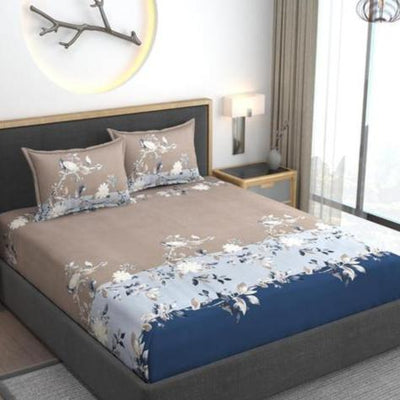 Zinnia Delight Cotton Blend Elastic Fitted Queen Bedsheet