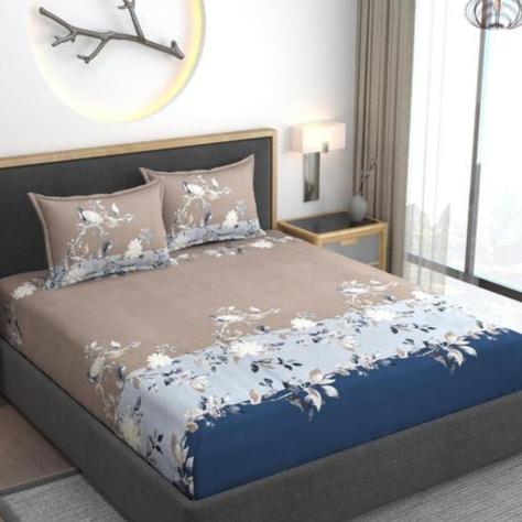 Zinnia Delight Cotton Blend Elastic Fitted Queen Bedsheet