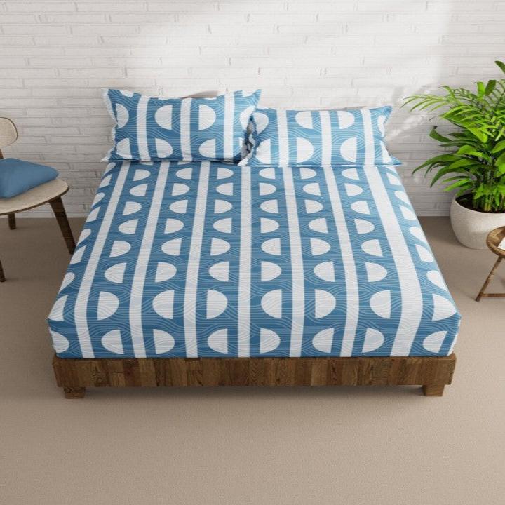 Blue Semicircle 210 TC Cotton Blend Flat King Bedsheet