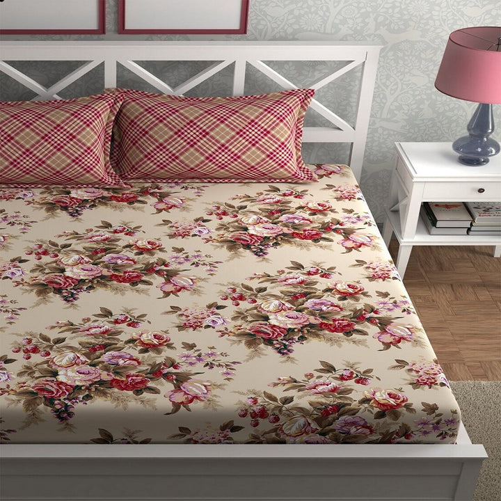 Rose Bunch Elastic Fitted Cotton Blend King Bedsheet