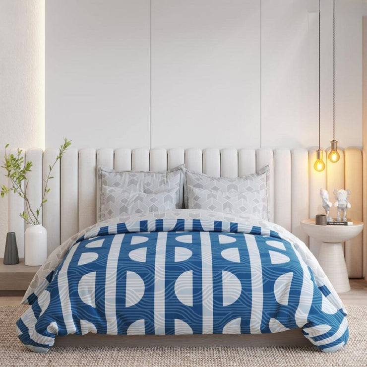 Blue Semicircle 210 TC Cotton Blend King Double Bedsheet with 2 Pillow Covers (90x108 inches)