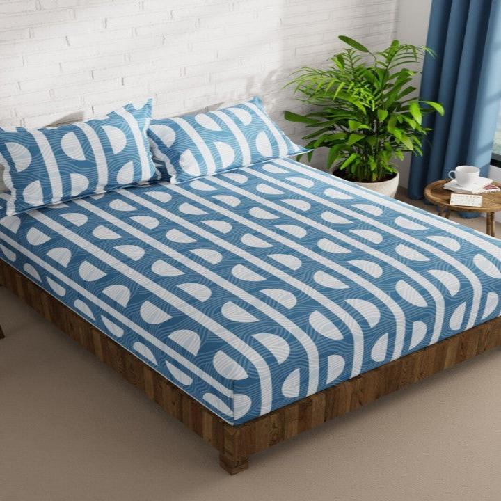 Blue Semicircle 210 TC Cotton Blend Flat King Bedsheet