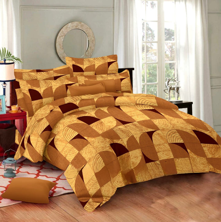 Mustard Abstract Cotton Double Bedsheet