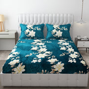 Spring Floral Printed Warm Winter Flannel Fitted King Bedsheet