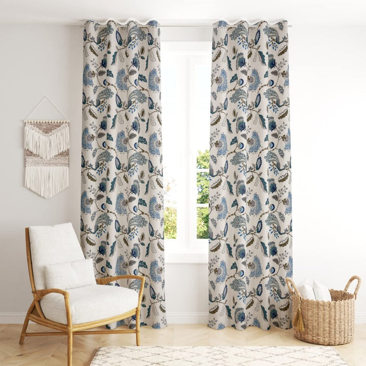 Blue Peacock Duck Cotton Jaipuri Printed Curtains (100% Cotton)
