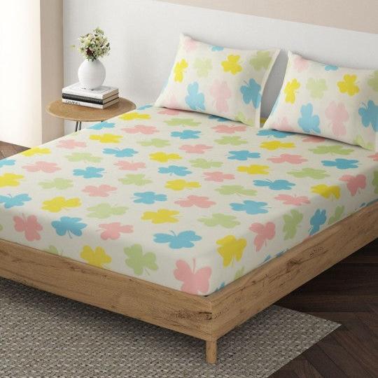 Multicolor Petals 210 TC Cotton Blend Flat King Bedsheet