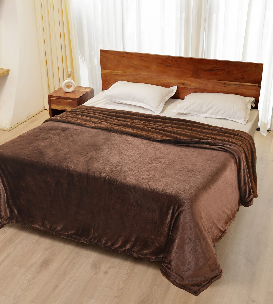 Sherpa California King Size Reversible 2in1 Blanket - Coffee