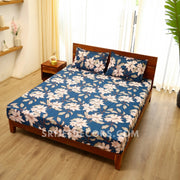 Blue Lily Cotton Blend Elastic Fitted King Bedsheet