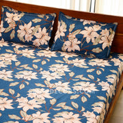 Blue Lily Cotton Blend Elastic Fitted King Bedsheet