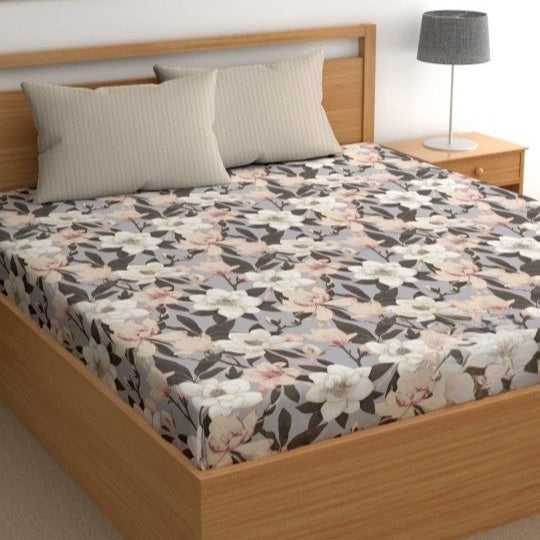 Evening Petals Cotton Blend Super King Bedsheet with 2 Pillow Covers (108x108 inches)