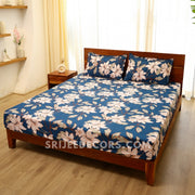 Blue Lily Cotton Blend Elastic Fitted King Bedsheet