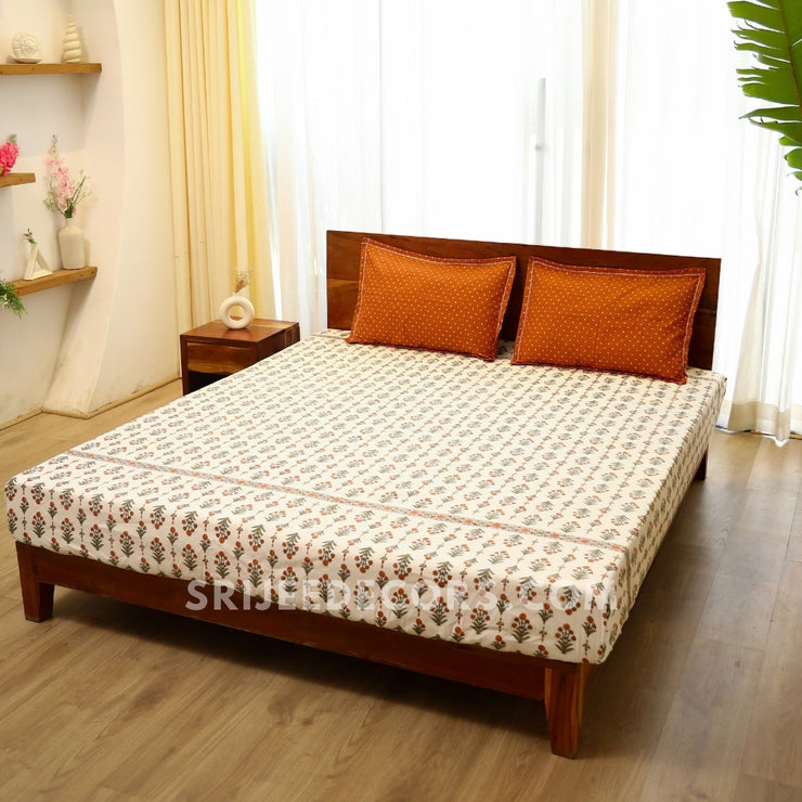 Orange Bail Cotton Blend Elastic Fitted King Bedsheet