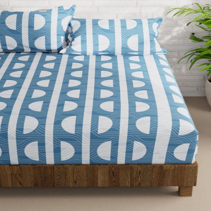 Blue Semicircle 210 TC Cotton Blend Flat King Bedsheet