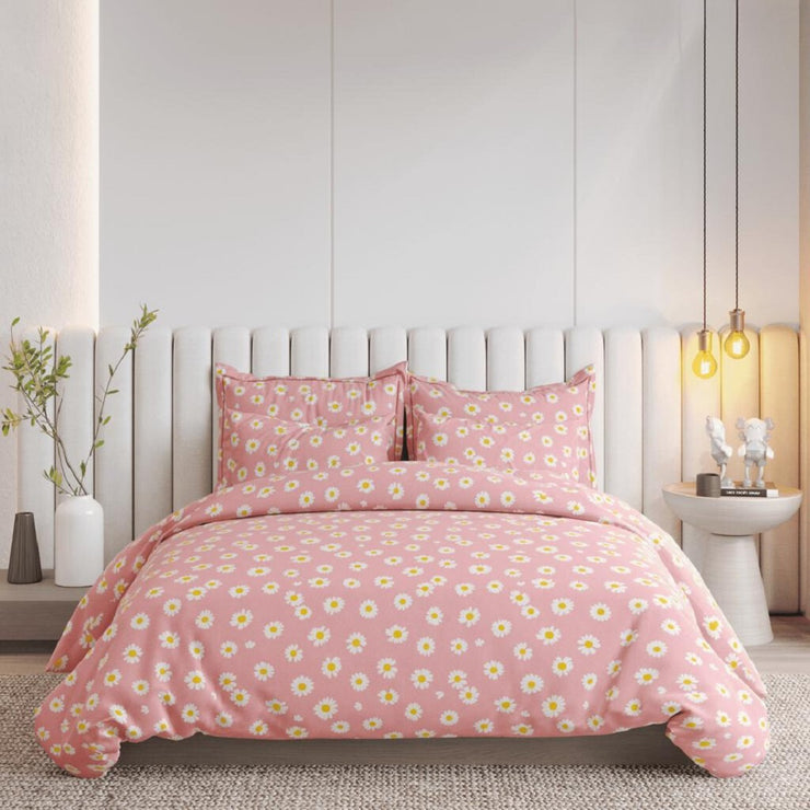 Peach Sunflower 210 TC Cotton Blend King Double Bedsheet with 2 Pillow Covers (90x108 inches)