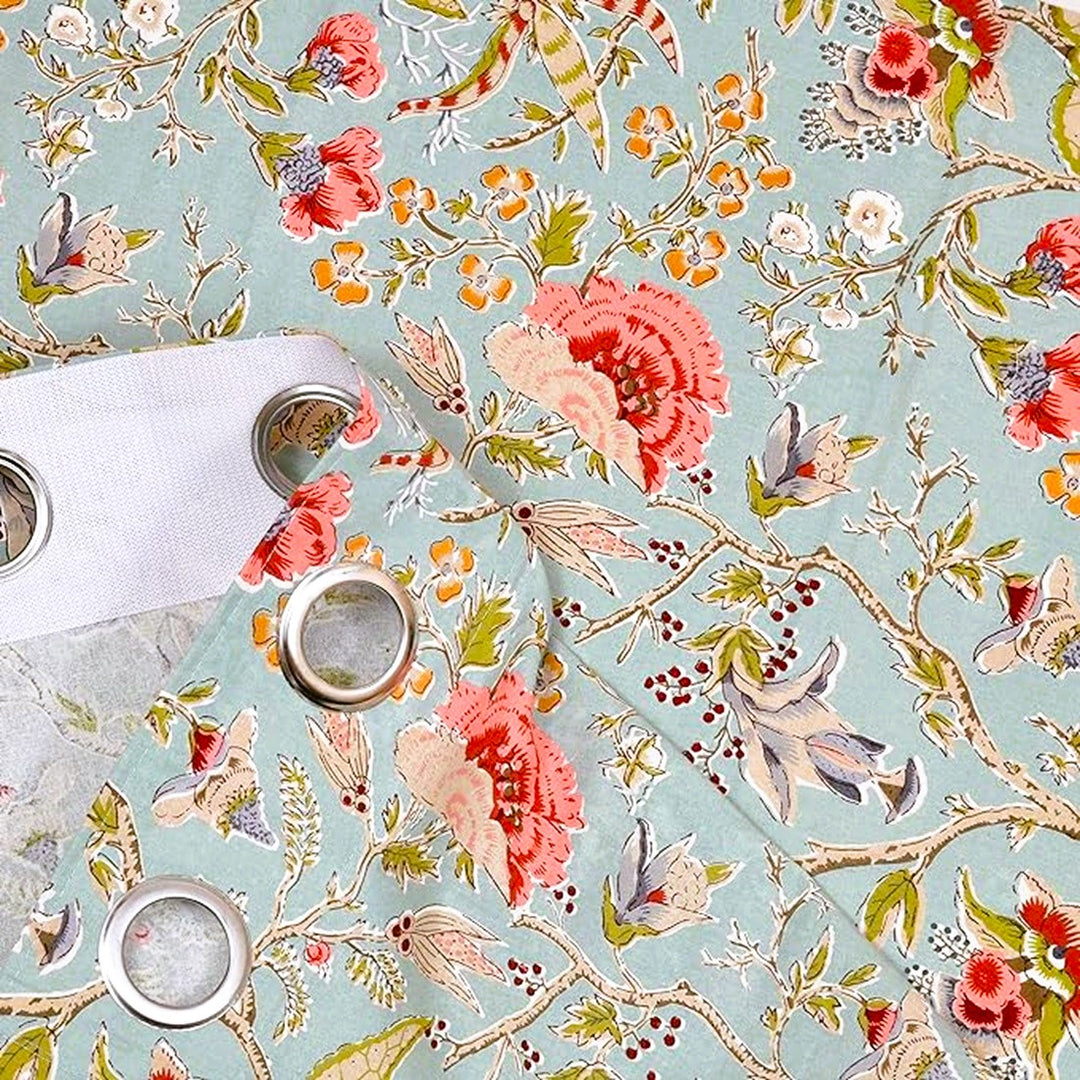 Calicut Green Duck Cotton Jaipuri Printed Curtains (100% Cotton)