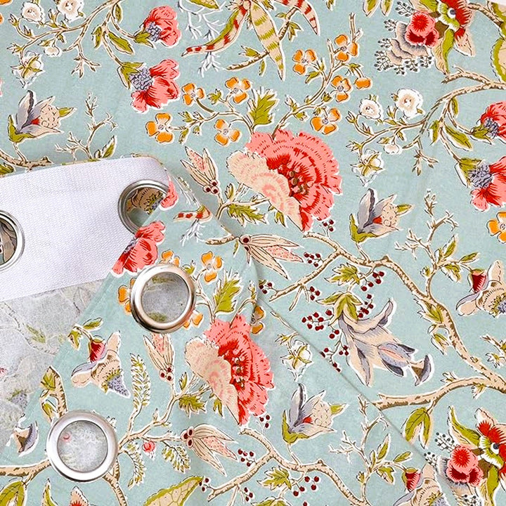 Calicut Green Duck Cotton Jaipuri Printed Curtains (100% Cotton)