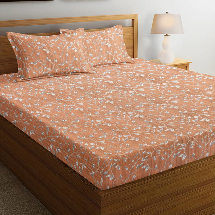 Zinnia Delight Cotton Blend Elastic Fitted Queen Bedsheet