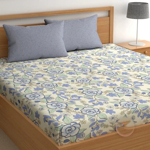Bluebell Charm Cotton Blend Elastic Fitted King Bedsheet