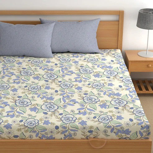 Bluebell Charm Cotton Blend Elastic Fitted King Bedsheet