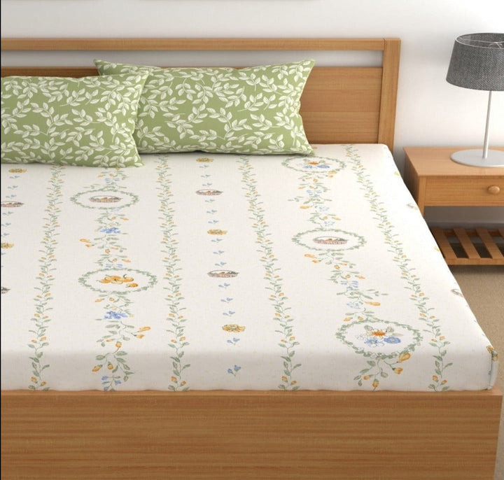 Alphine Blossom Cotton Blend Super King Bedsheet with 2 Pillow Covers (108x108 inches)