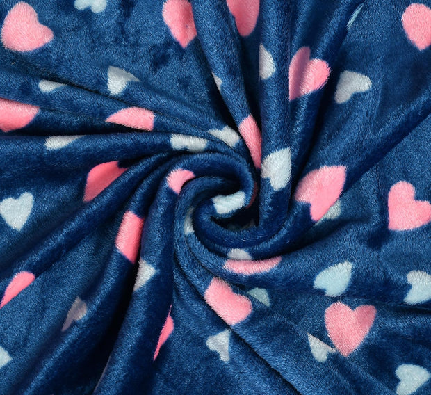 Blue Heart Printed Warm Winter Flannel Fitted King Bedsheet