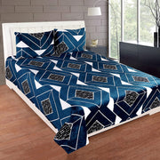 Blue Square Printed Warm Winter Flannel Fitted King Bedsheet