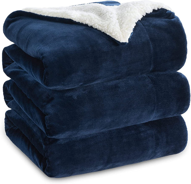 Sherpa California King Size Reversible 2in1 Blanket - Navy Blue