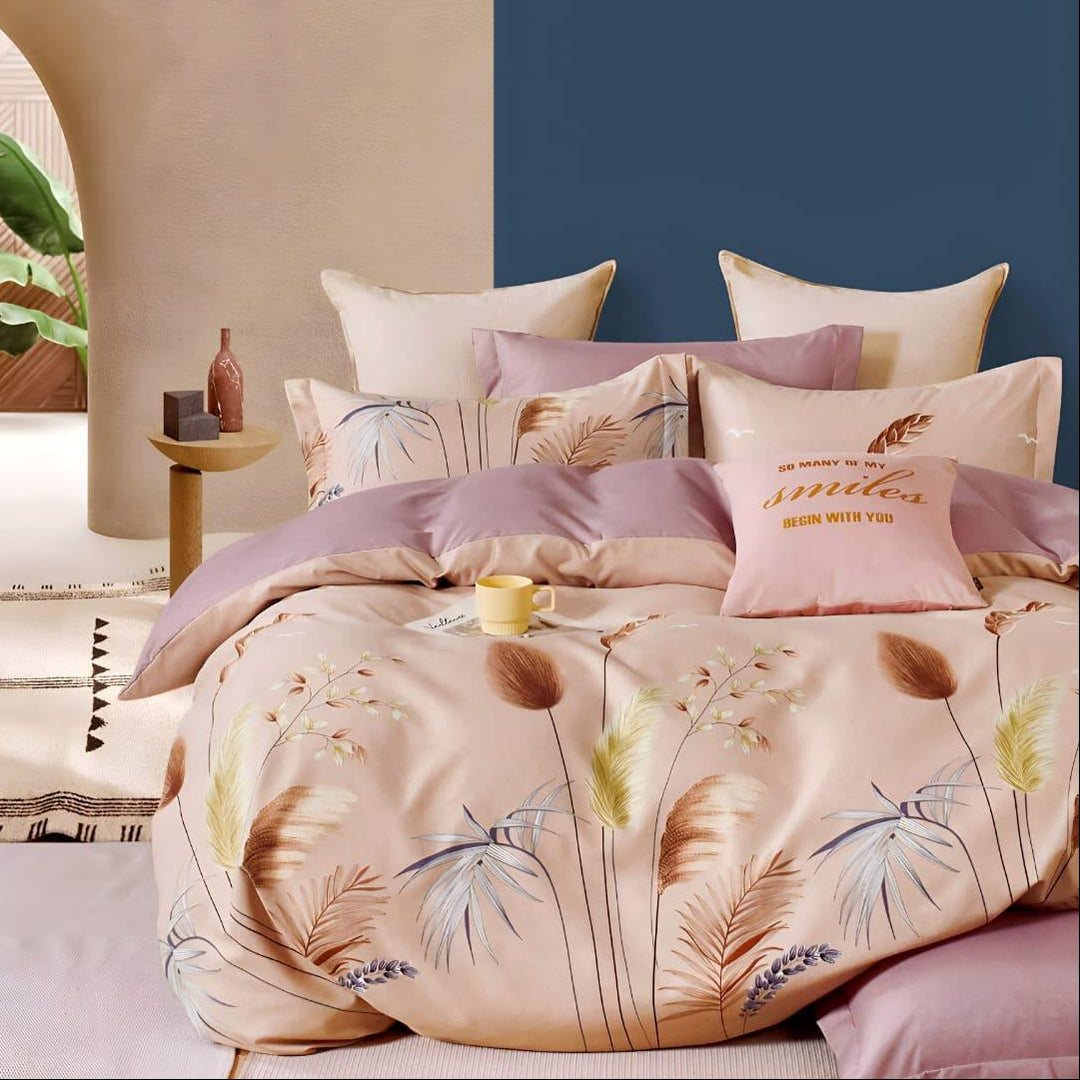 Blush Plume Cotton Blend Elastic Fitted King Bedsheet