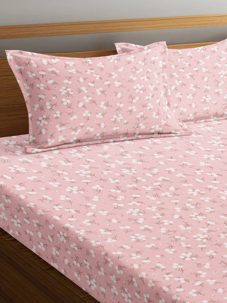 Pink Cherry 210 TC Cotton Blend Flat King Bedsheet