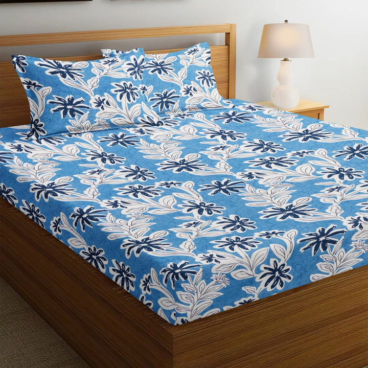 Blue Palms 210 TC Cotton Blend Elastic Fitted Queen Bedsheet