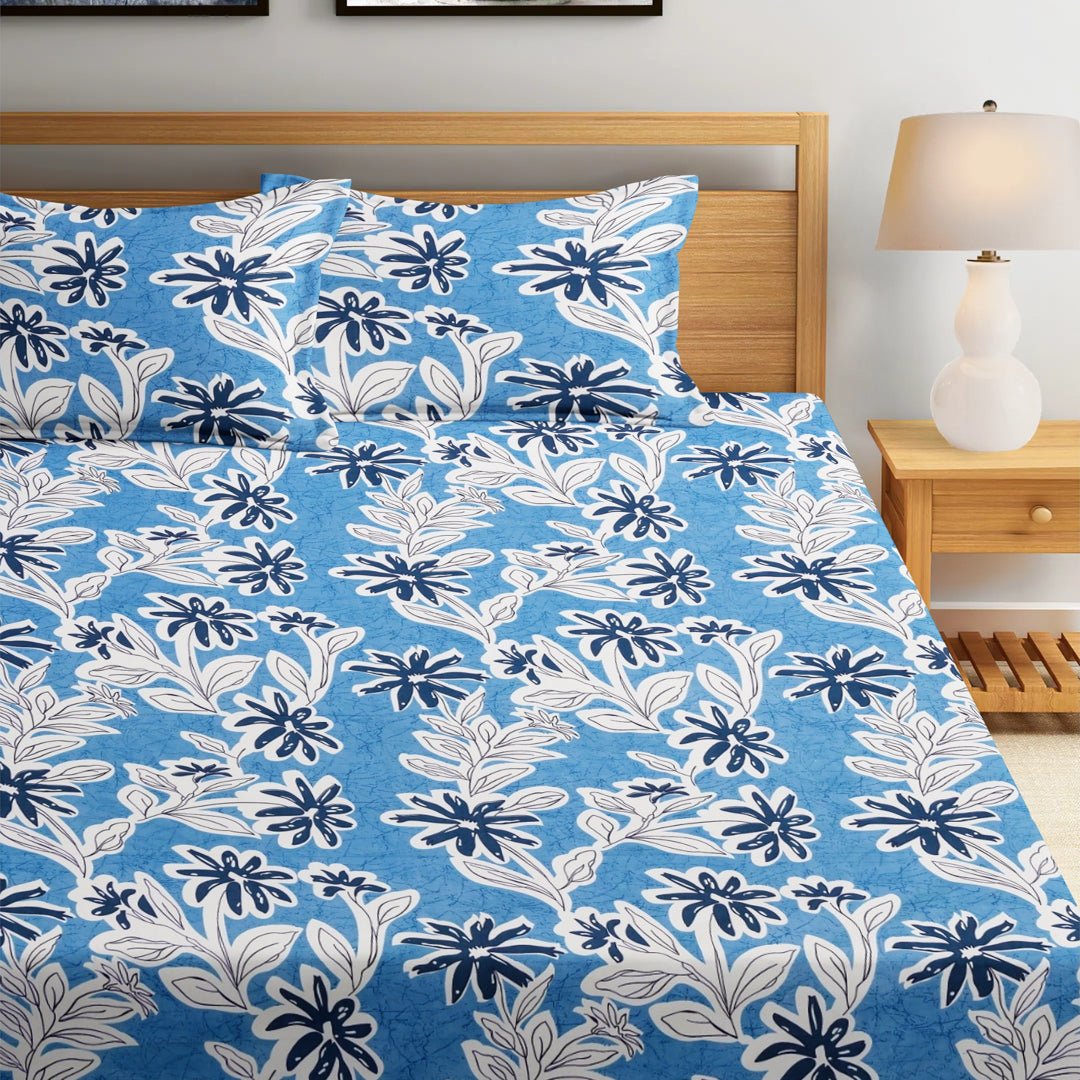 Blue Palms 210 TC Cotton Blend Elastic Fitted Queen Bedsheet