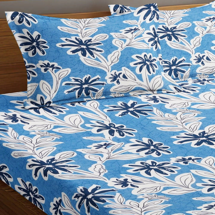 Blue Palms 210 TC Cotton Blend Elastic Fitted Queen Bedsheet