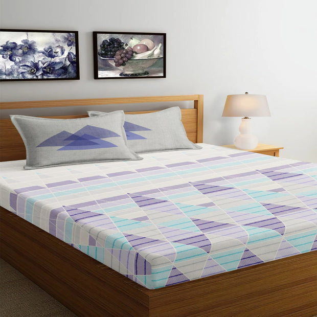 Vintage Angles Premium 100% Cotton Elastic Fitted Bedsheet - Violet