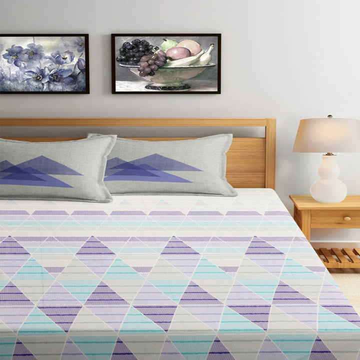 Vintage Angles Premium 100% Cotton Elastic Fitted Bedsheet - Violet