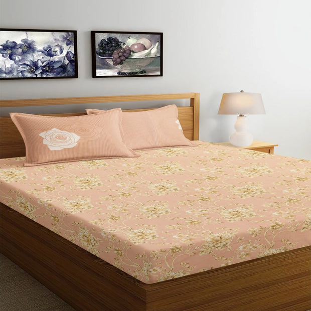 Peach Rosy Premium 100% Cotton Elastic Fitted Bedsheet