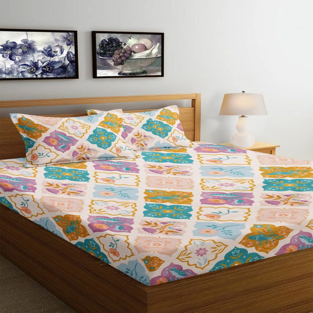 Colorful Hues 210 TC Cotton Blend Flat King Bedsheet