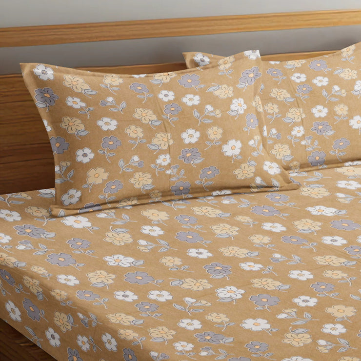 Floral Reverence Cotton Blend Elastic Fitted Queen Bedsheet