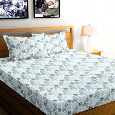 Summer Prints Premium 100% Cotton Elastic Fitted Bedsheet - Aqua