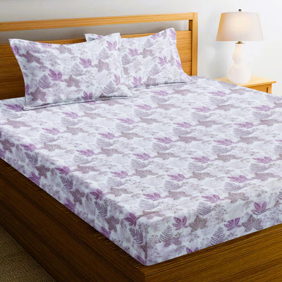 Summer Prints Premium 100% Cotton Elastic Fitted Bedsheet - Purple