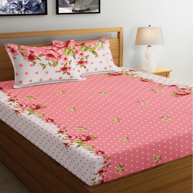 Floral Rhapsody Cotton Blend Elastic Fitted Queen Bedsheet