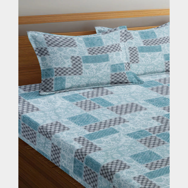 Winter Warmth Premium 100% Cotton Elastic Fitted Bedsheet - Blue