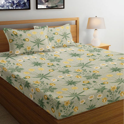 Radiant Blossoms Cotton Blend Elastic Fitted Queen Bedsheet