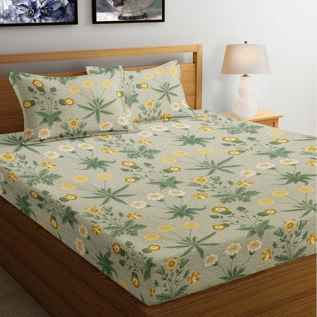 Radiant Blossoms Cotton Blend Elastic Fitted Queen Bedsheet