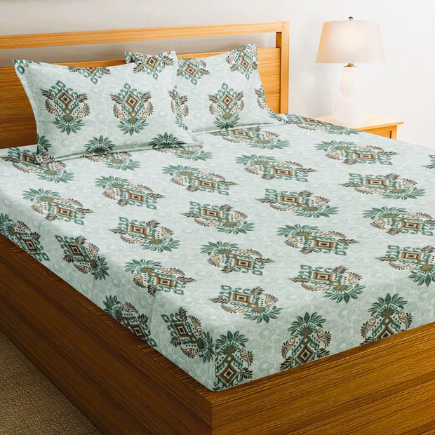 Summer Vibes Premium 100% Cotton Elastic Fitted Bedsheet - Green