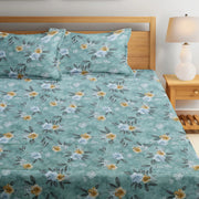 Autumn Glow Premium 100% Cotton Elastic Fitted Bedsheet  - Aqua