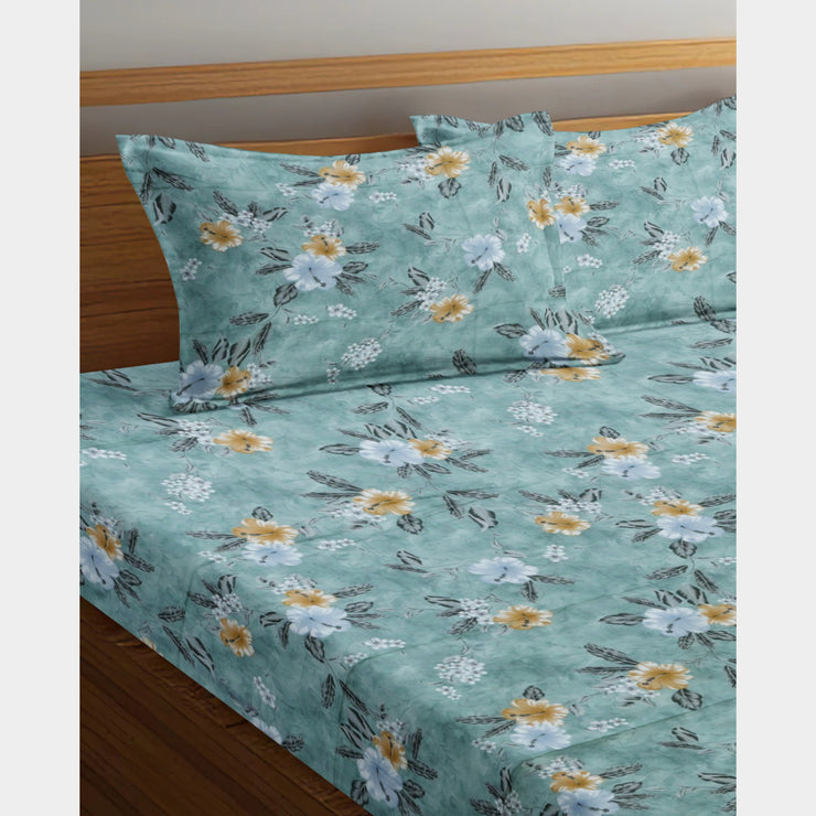 Autumn Glow Premium 100% Cotton Elastic Fitted Bedsheet  - Aqua