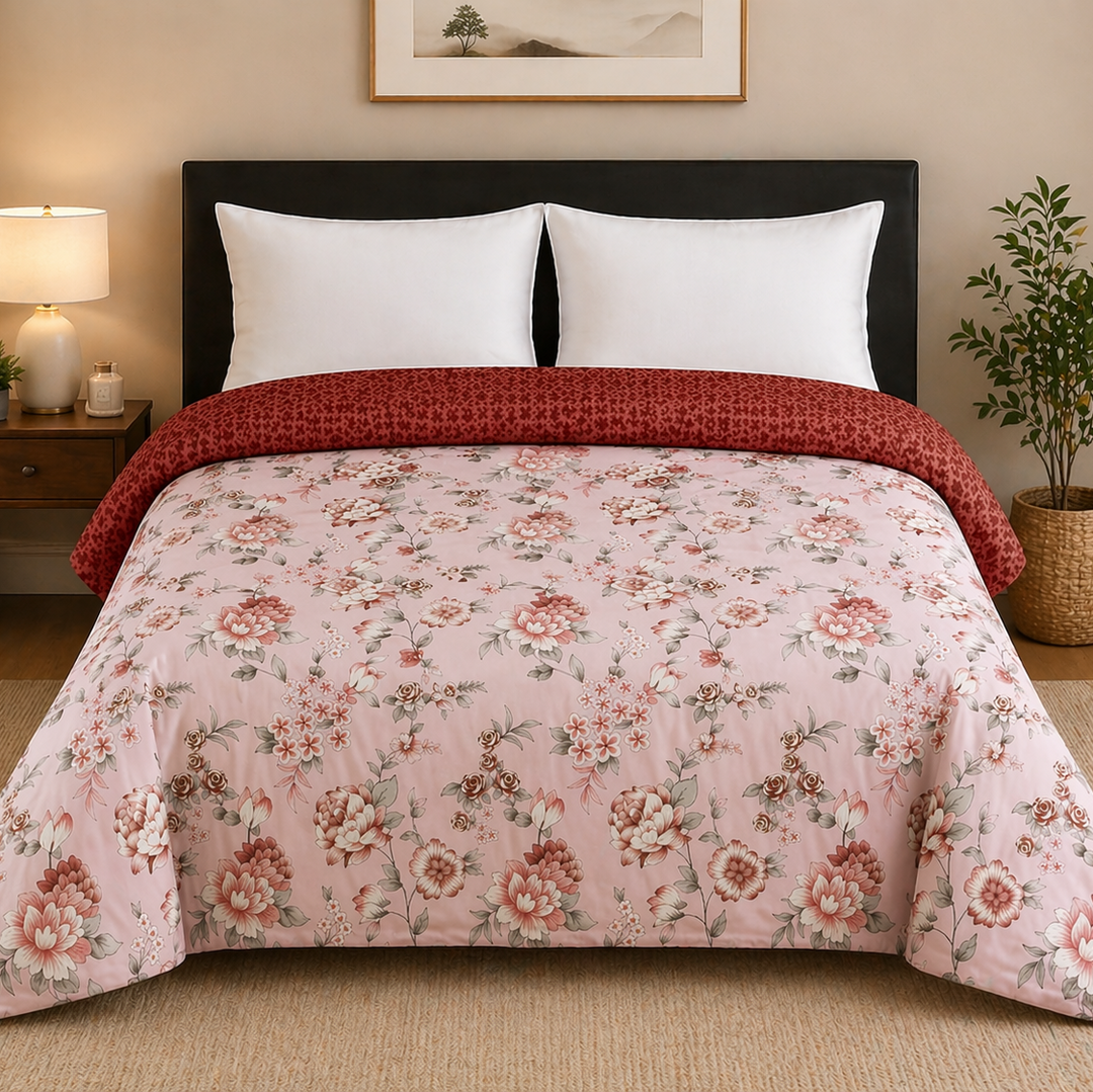 Pink Roses 180 GSM AC Room Reversible Double Bed Comforter