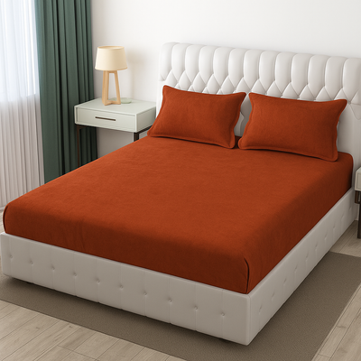 Rust Warm Winter Flannel Fitted King Bedsheet