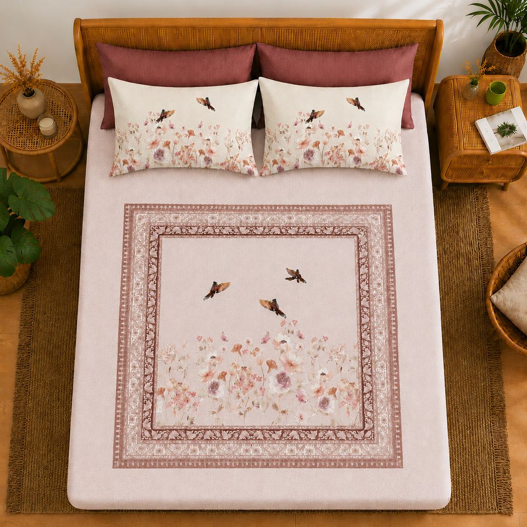 Phoolwari Cotton King Bedsheet - 250 TC