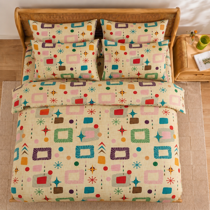 Retro Doodle Cotton King Bedsheet - 250 TC